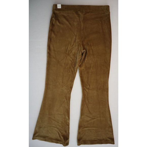 Aerie Women’s Sz Large Gold High Rise Ribbed Taille Haute Bell Bottom Pants - Picture 2 of 14